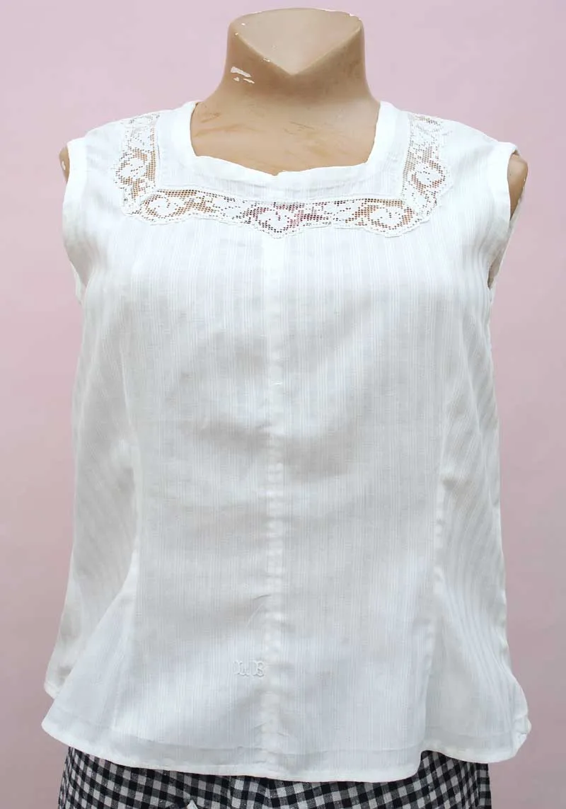 1910s Antique White Linen Chemise Top • Crochet Lace