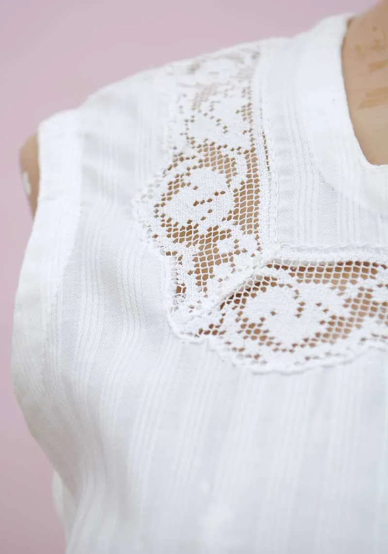 1910s Antique White Linen Chemise Top • Crochet Lace