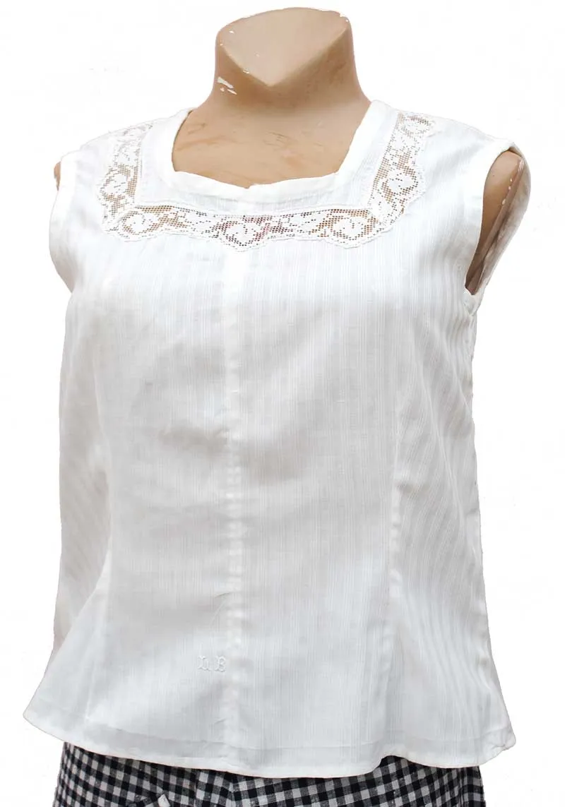 1910s Antique White Linen Chemise Top • Crochet Lace