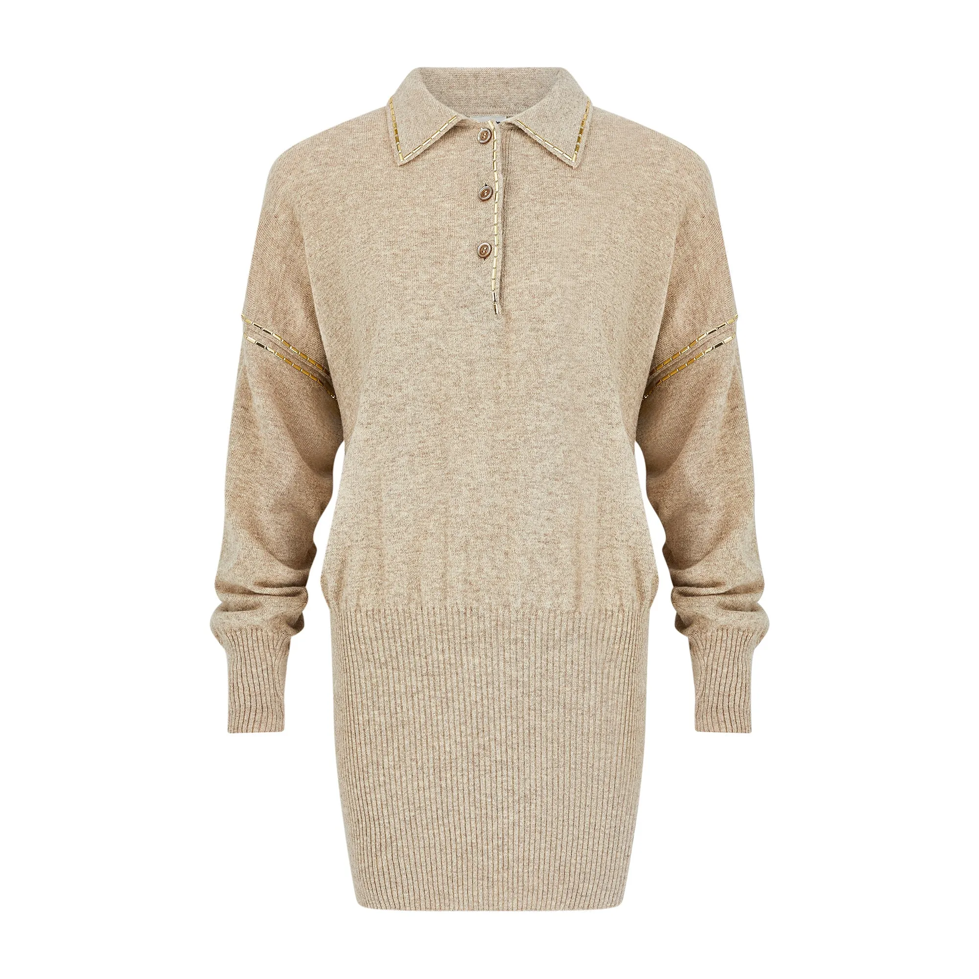 1980s Angelo Tariazzi Oatmeal and Gold Embellished Jumper