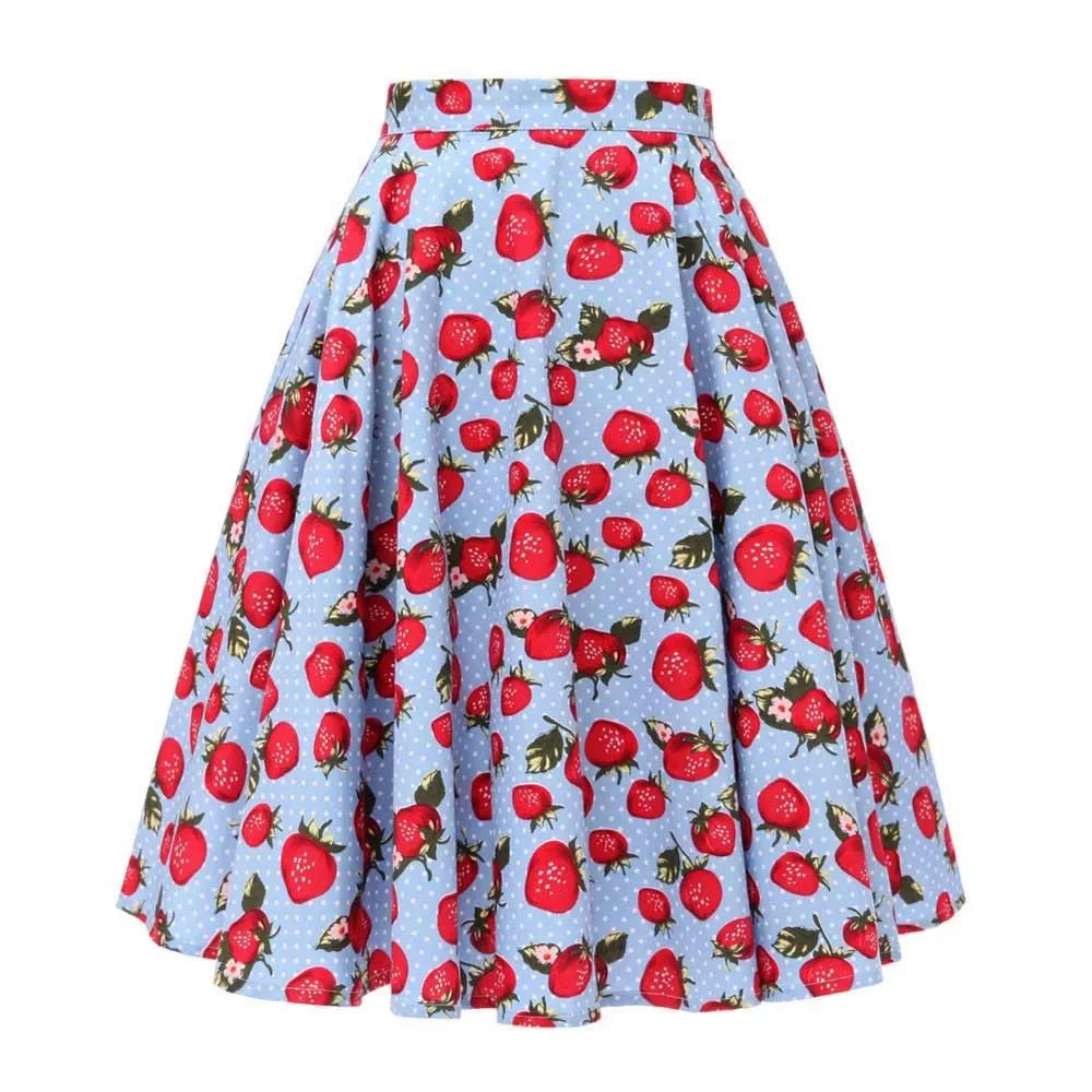 2023 Autumn High Waist Skirt Cotton Womens Polka Dot Floral Print Vinatge Swing Pinup Rockabilly 50s Retro Vintage Party Skirts