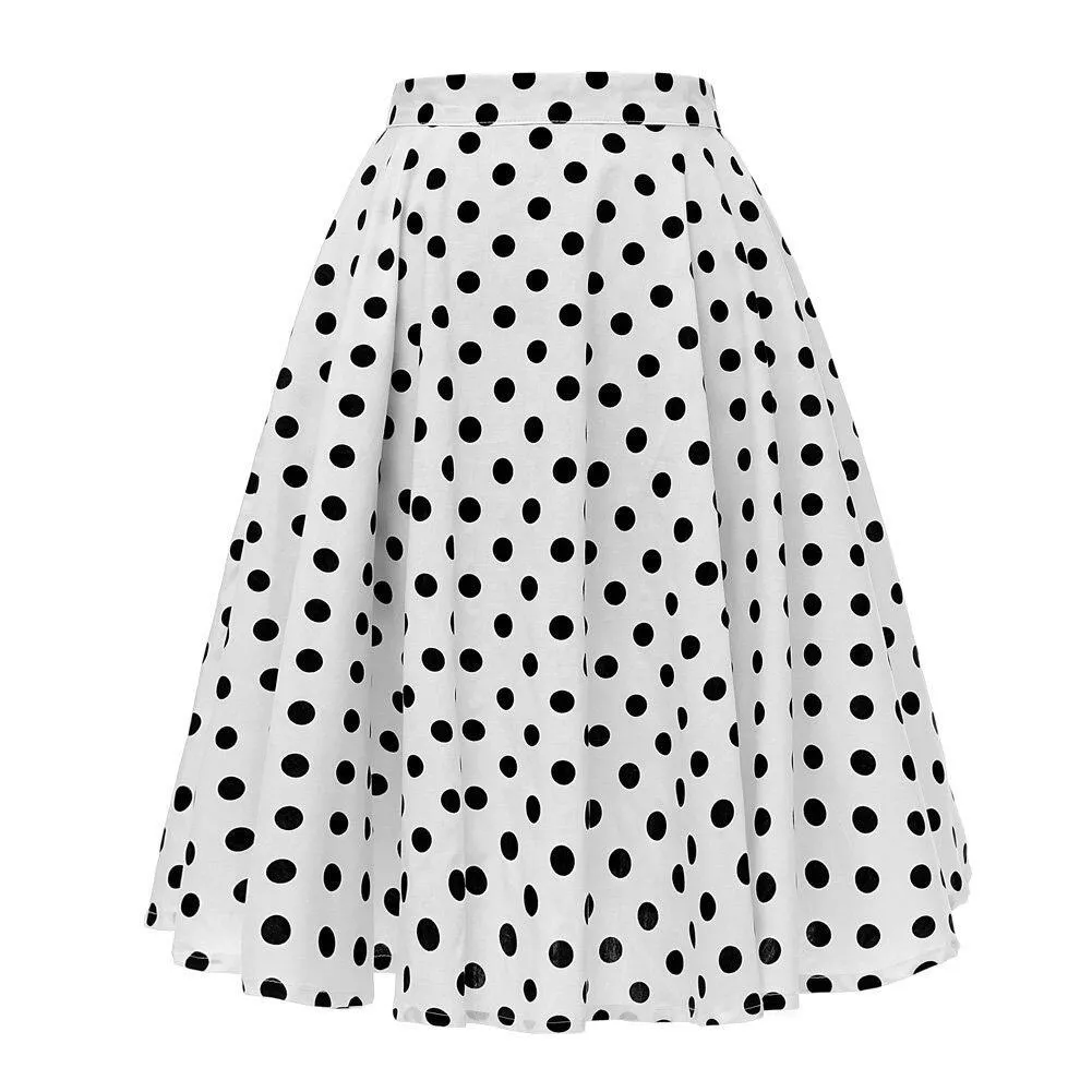 2023 Autumn High Waist Skirt Cotton Womens Polka Dot Floral Print Vinatge Swing Pinup Rockabilly 50s Retro Vintage Party Skirts