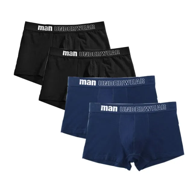 4 Pack Mens Underwear Boxer Cotton Man Short Breathable Solid Flexible Shorts Boxers Male Underpants Trunks