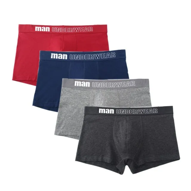 4 Pack Mens Underwear Boxer Cotton Man Short Breathable Solid Flexible Shorts Boxers Male Underpants Trunks