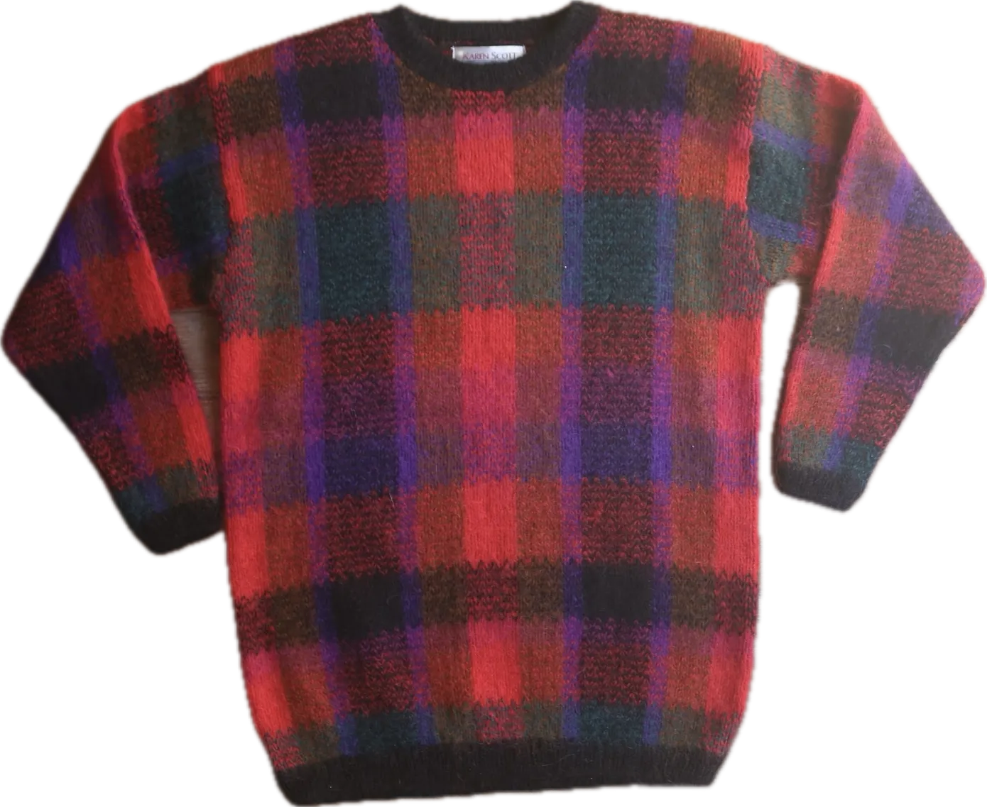 80s Karen Scott Red/Magenta Plaid Sweater   S