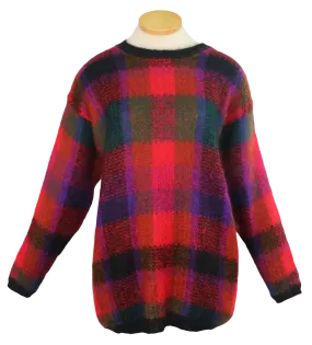 80s Karen Scott Red/Magenta Plaid Sweater   S