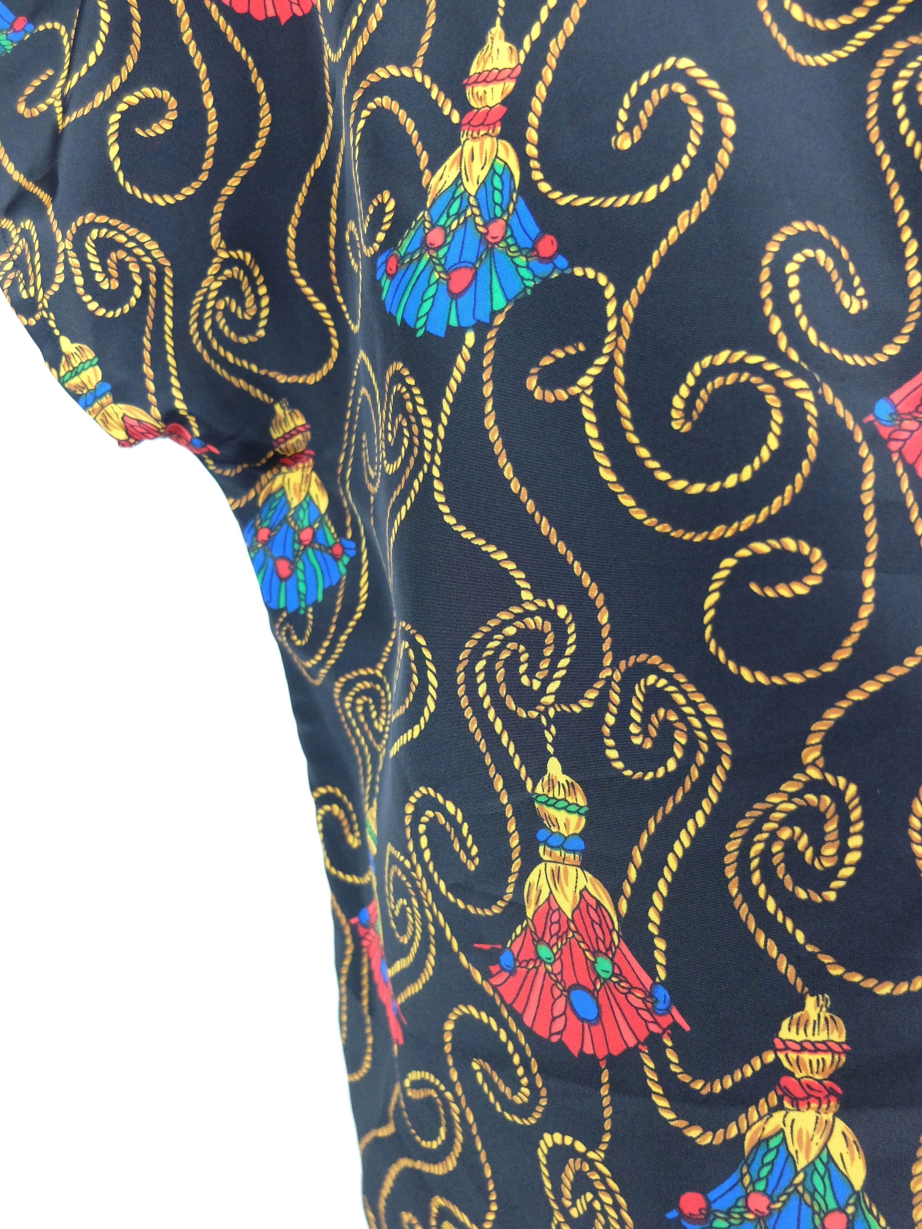 80s Tassel Chain Print Short Sleeve Pullover Blouse