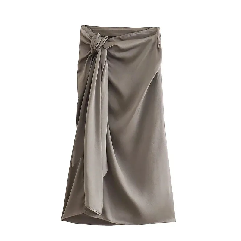 Advbridge Women Knot Wrap Midi Skirt With Ruched Detail