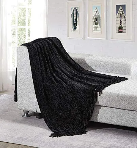 All American Collection Lightweight Cozy Fleece Plush Soft Cozy Home Decor for Bed Sofa Chair Couch All Season Throw Blanket with Fringe