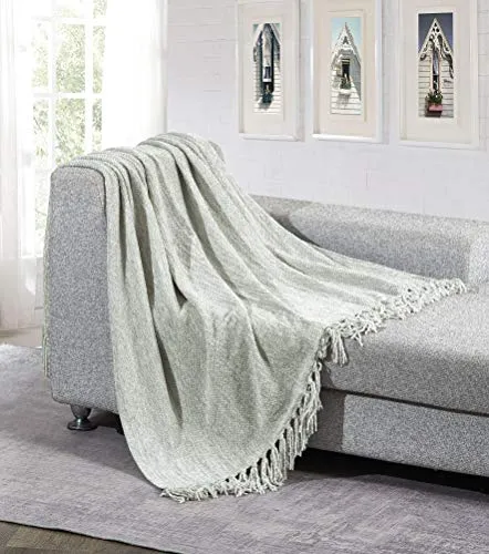 All American Collection Lightweight Cozy Fleece Plush Soft Cozy Home Decor for Bed Sofa Chair Couch All Season Throw Blanket with Fringe