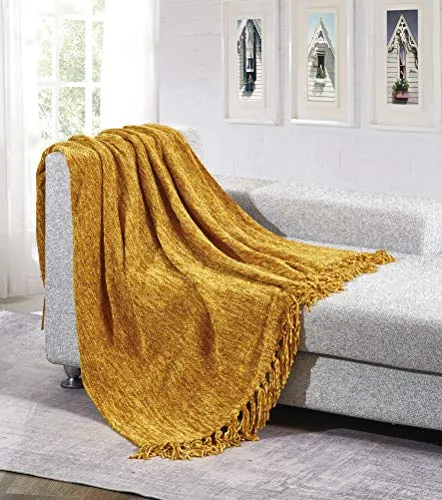 All American Collection Lightweight Cozy Fleece Plush Soft Cozy Home Decor for Bed Sofa Chair Couch All Season Throw Blanket with Fringe