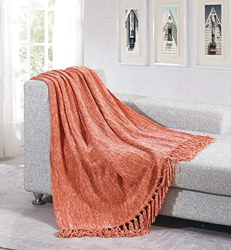 All American Collection Lightweight Cozy Fleece Plush Soft Cozy Home Decor for Bed Sofa Chair Couch All Season Throw Blanket with Fringe