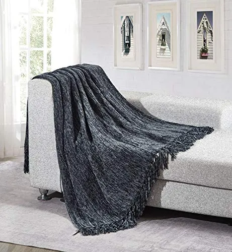 All American Collection Lightweight Cozy Fleece Plush Soft Cozy Home Decor for Bed Sofa Chair Couch All Season Throw Blanket with Fringe