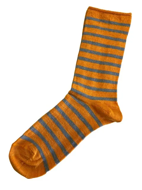 Alpaca Socks in Bamboo Stripe Orange - Medium