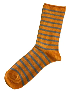 Alpaca Socks in Bamboo Stripe Orange - Medium