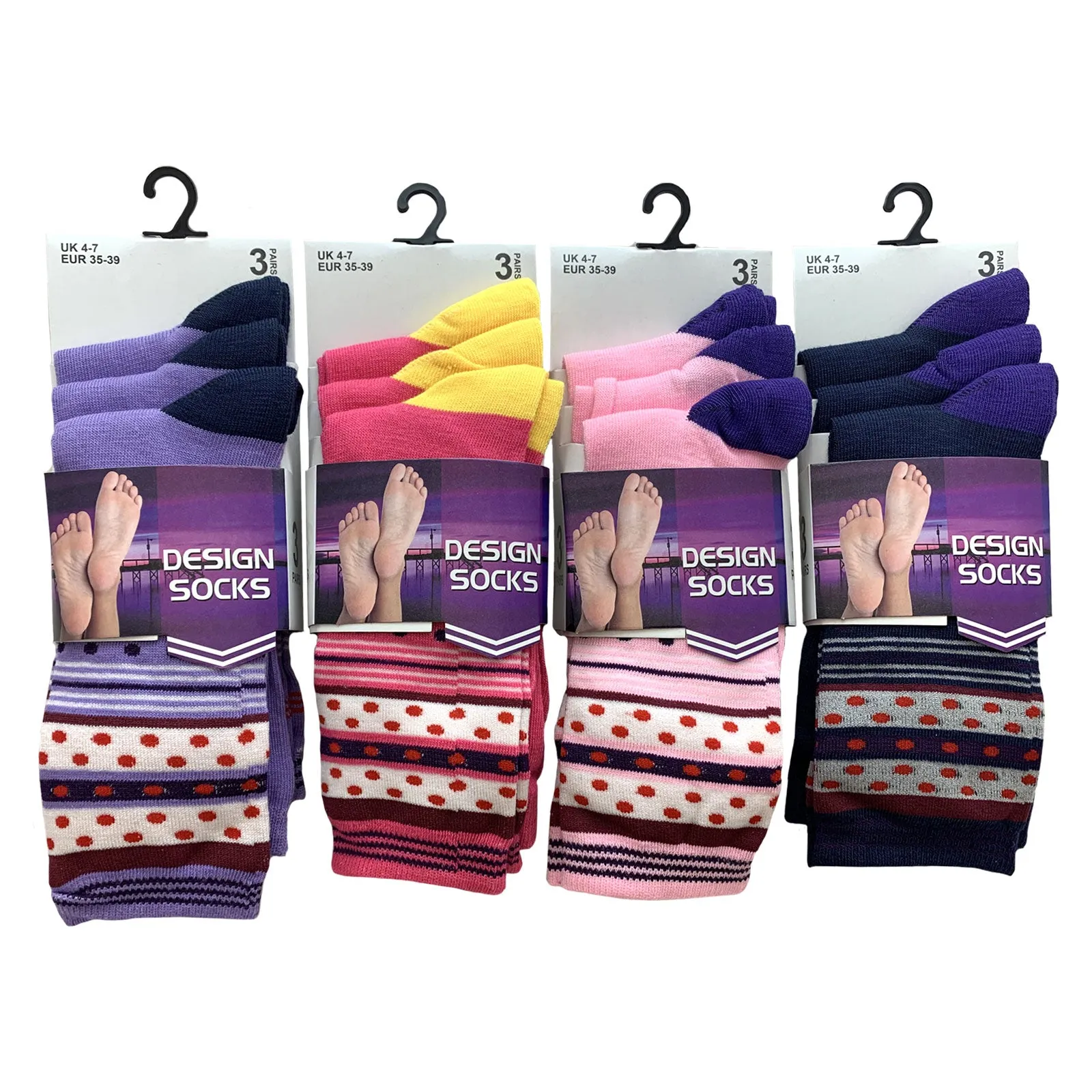 AMOS Ladies Womens 4-7 Socks 3 Pairs Assorted Colours Designs Smart Work Casual