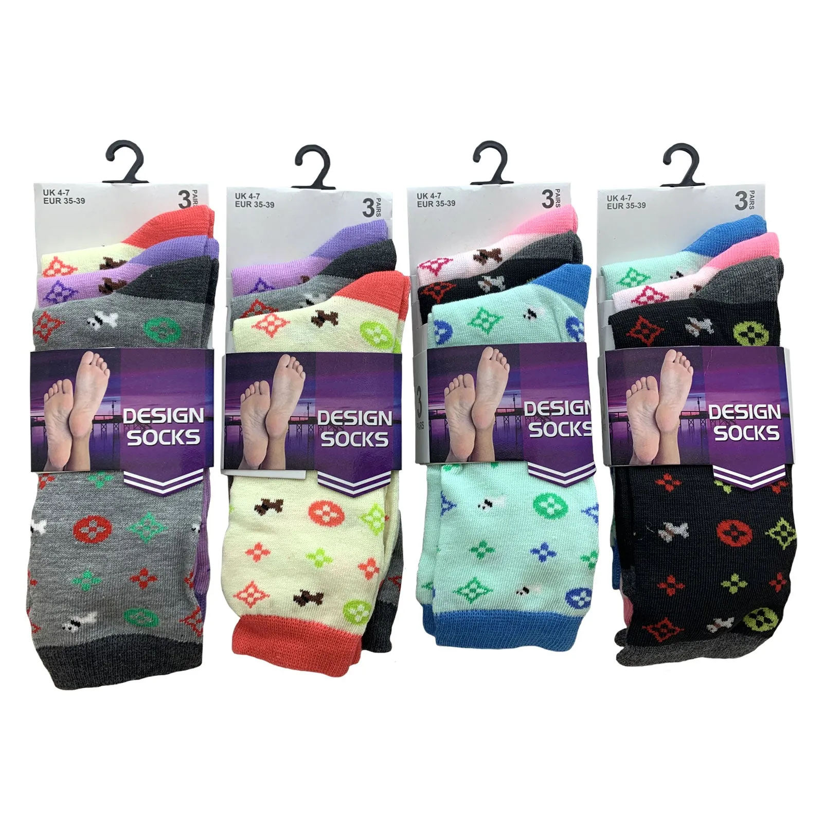 AMOS Ladies Womens 4-7 Socks 3 Pairs Assorted Colours Designs Smart Work Casual