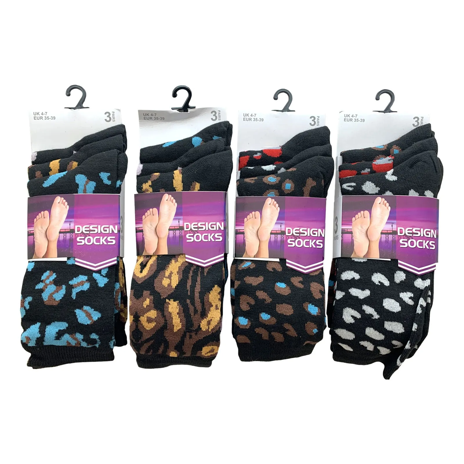 AMOS Ladies Womens 4-7 Socks 3 Pairs Assorted Colours Designs Smart Work Casual