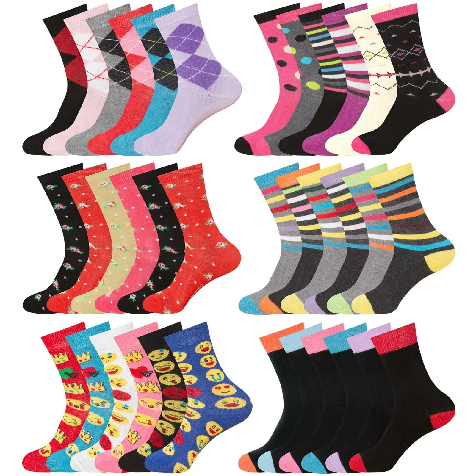 AMOS Ladies Womens 4-7 Socks 3 Pairs Assorted Colours Designs Smart Work Casual