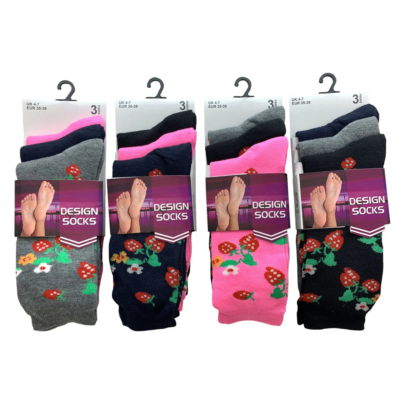 AMOS Ladies Womens 4-7 Socks 3 Pairs Assorted Colours Designs Smart Work Casual