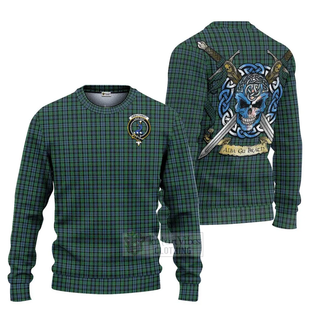 Arbuthnot Tartan Ugly Sweater with Family Crest Celtic Skull Style