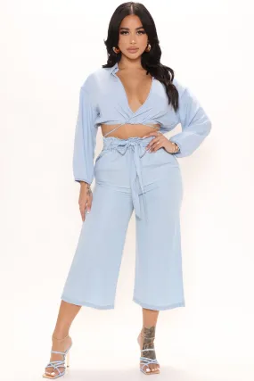 Ashley Belted Culottes - Light Blue