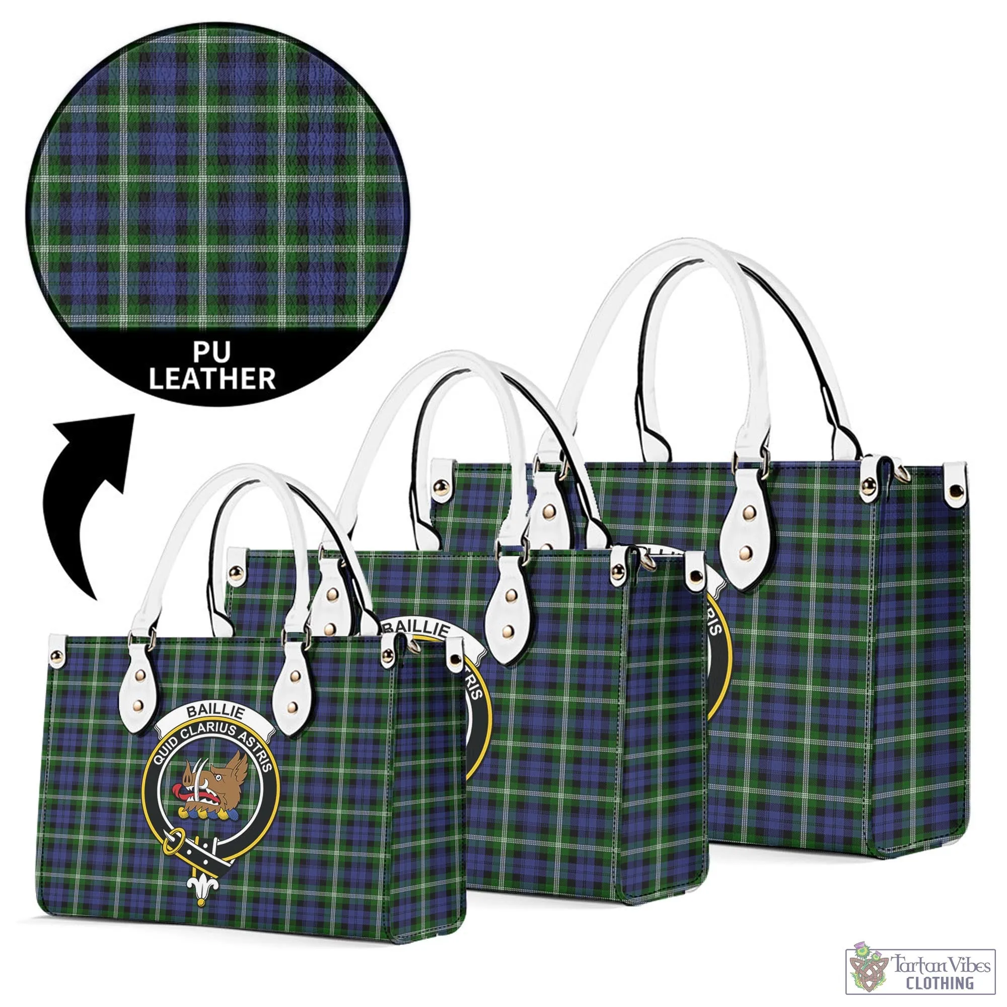 Baillie (Bailey) Tartan Luxury Leather Handbags with Family Crest