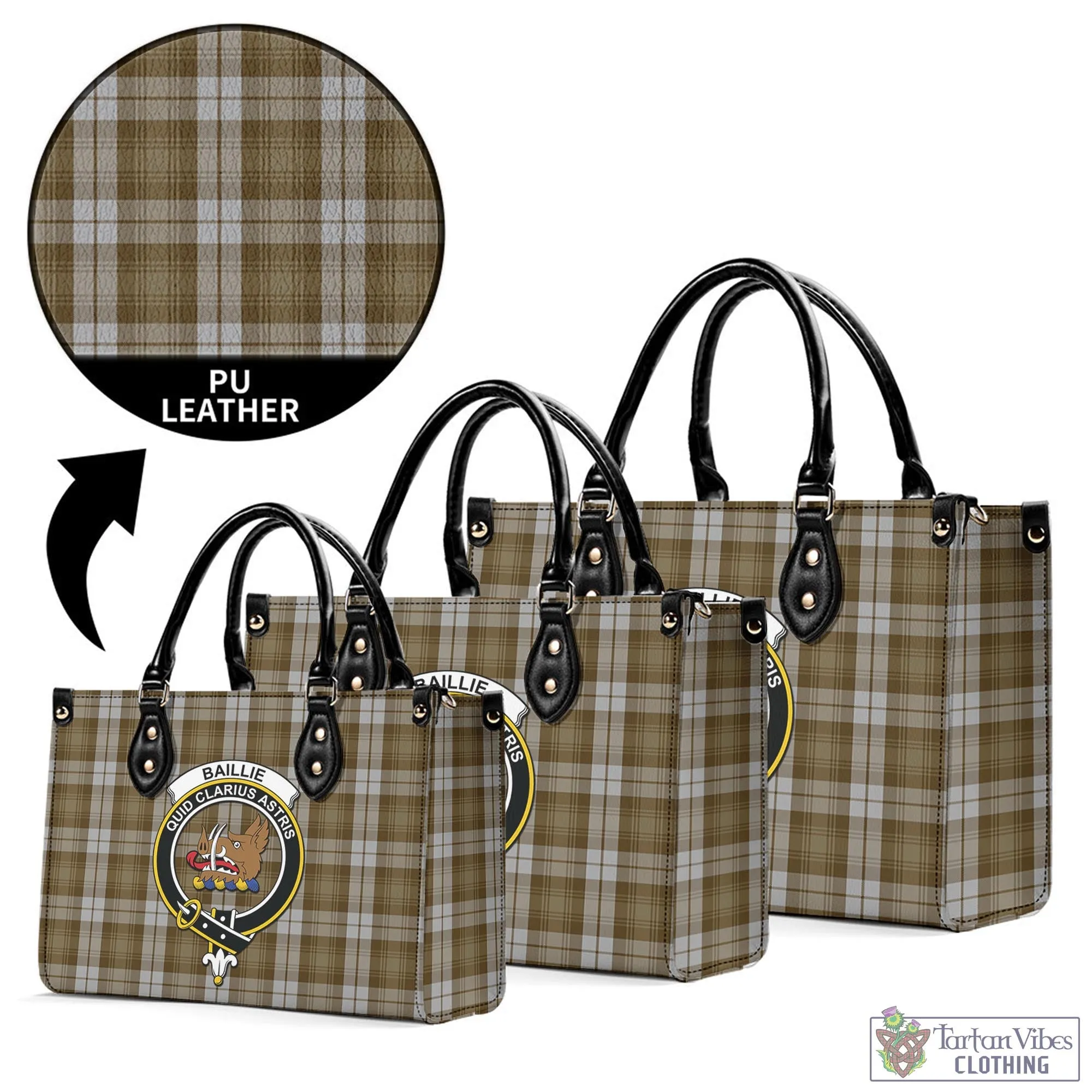 Baillie Dress Tartan Luxury Leather Handbags with Family Crest