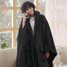 Bedsure Short Shaggy Shepa Hooded Wearable Blanket With Pockets