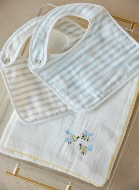 Bees and Stripes Bib and Shawl Blanket Set