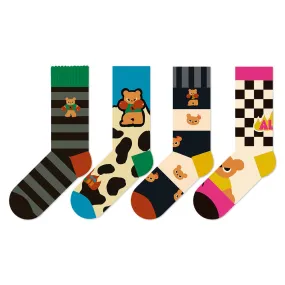 Beligogo 4 Stylish & Comfy Bear Crew Socks for Youth