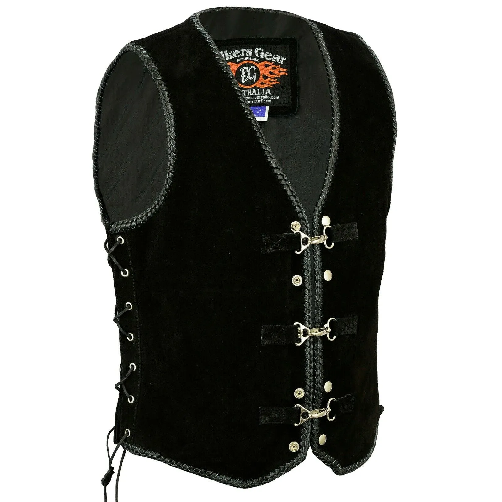 BGA Legacy Motorcycle Suede Spanish Braid with Metal Clips Vests