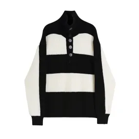 black and white striped turtleneck sweater women's loose outerwear autumn and winter 2023 thickened sweater top tide