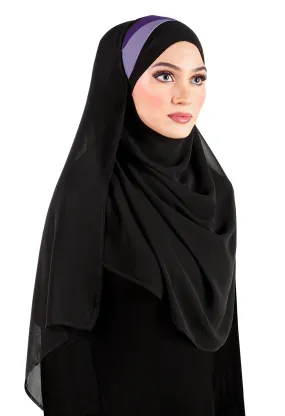 Black Chiffon Wrap Hijab Headscarf with 2 Color Pleats