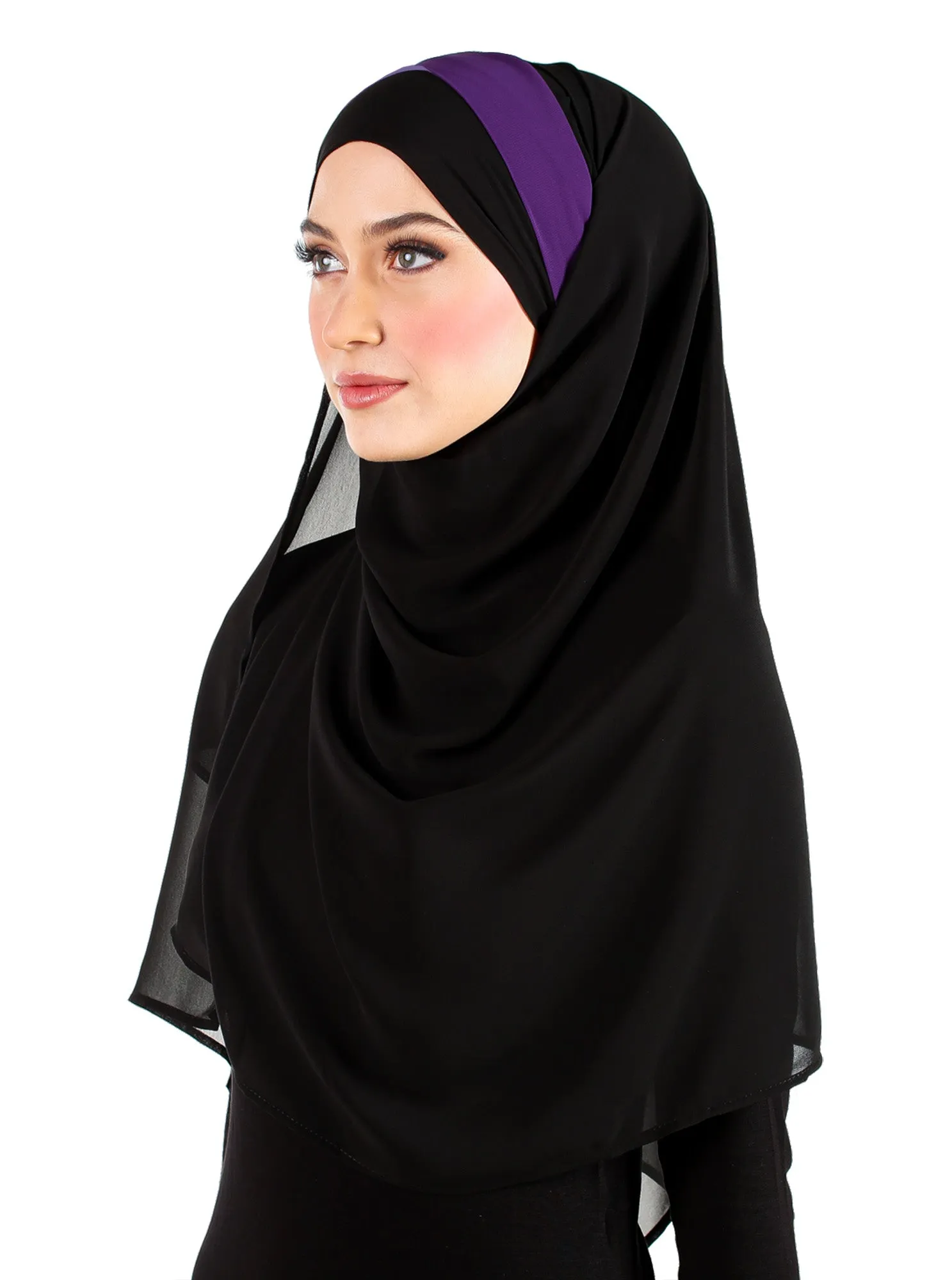 Black Chiffon Wrap Hijab Headscarf with 2 Color Pleats