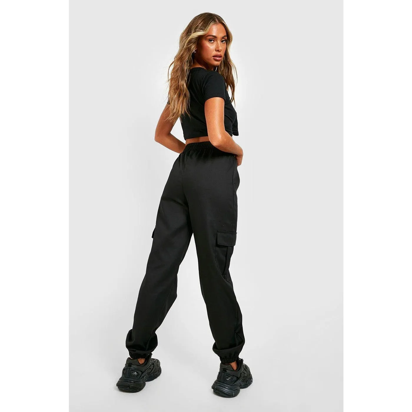 Black High Waisted Cargo Pocket Joggers