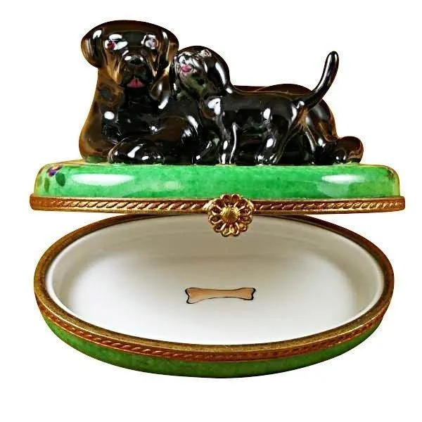 Black Labrador & Puppy limoges box