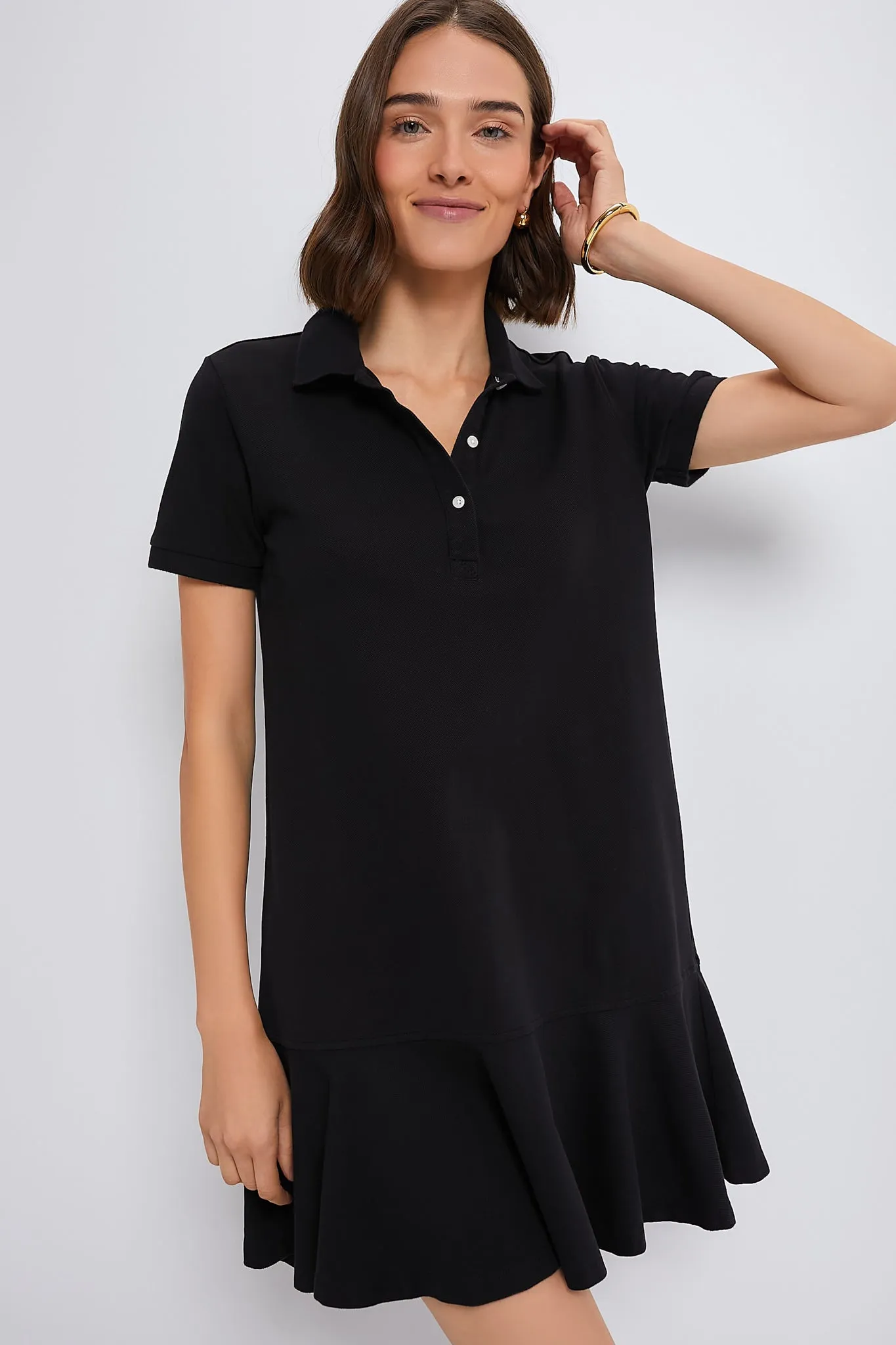 Black Pique May Polo Dress