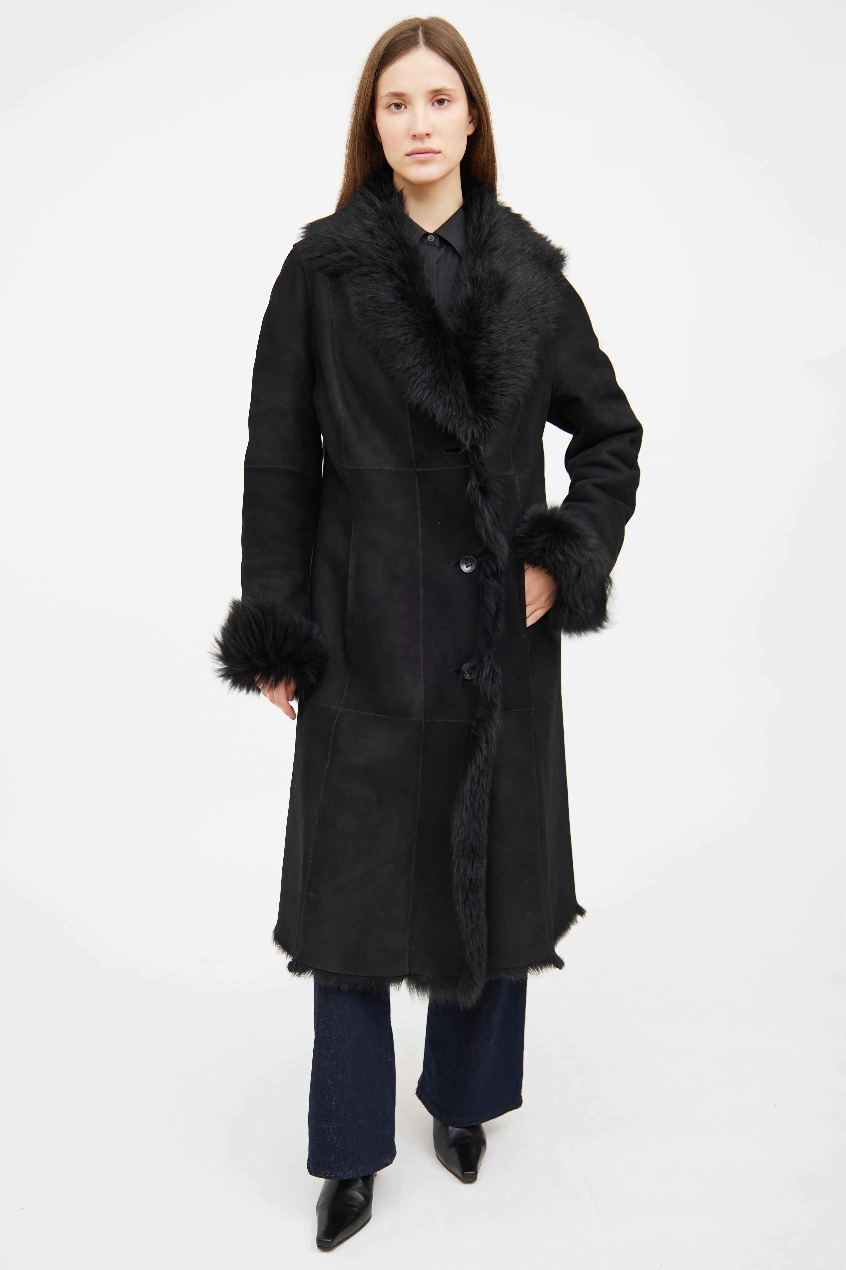 Black Shearling Long Coat