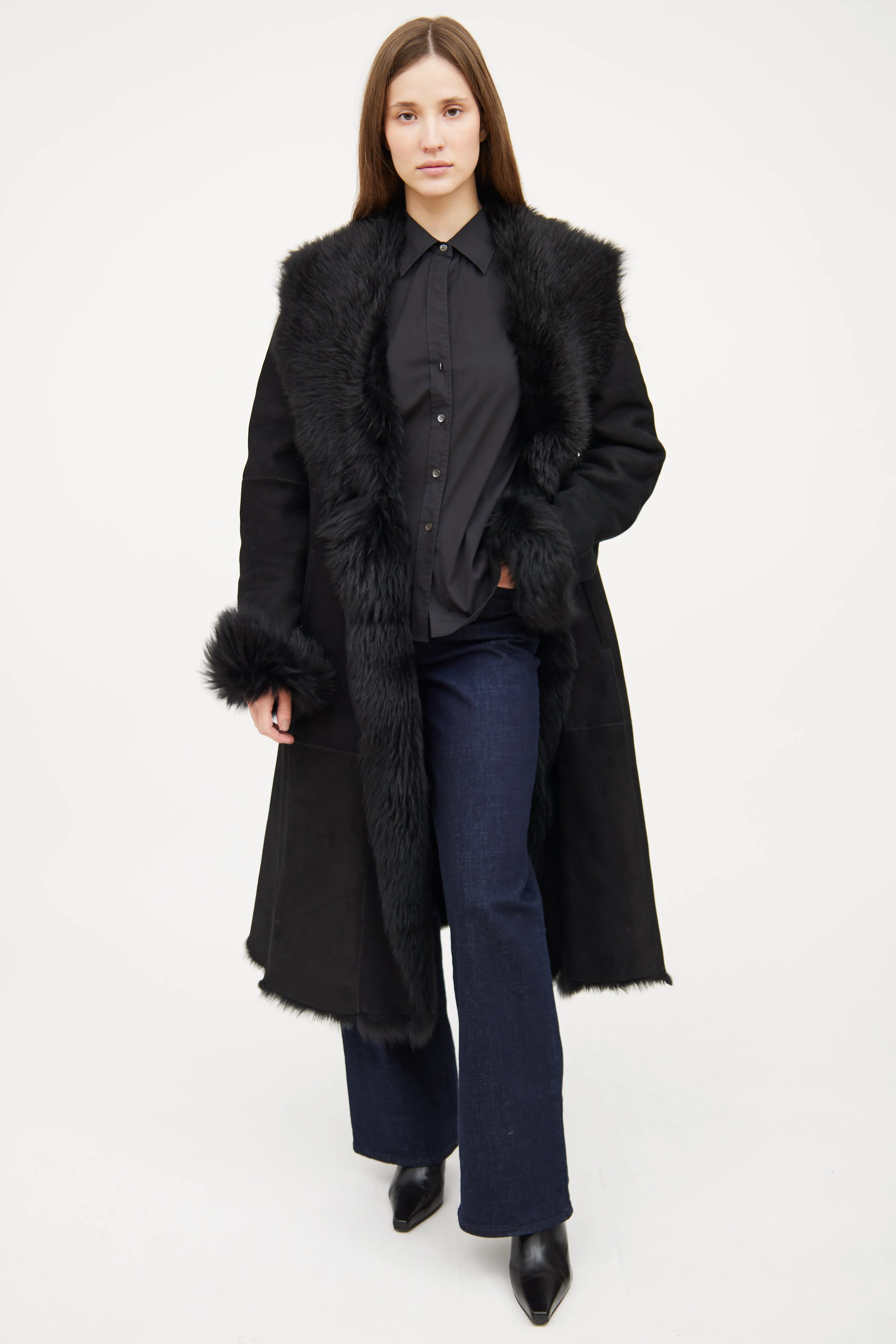 Black Shearling Long Coat