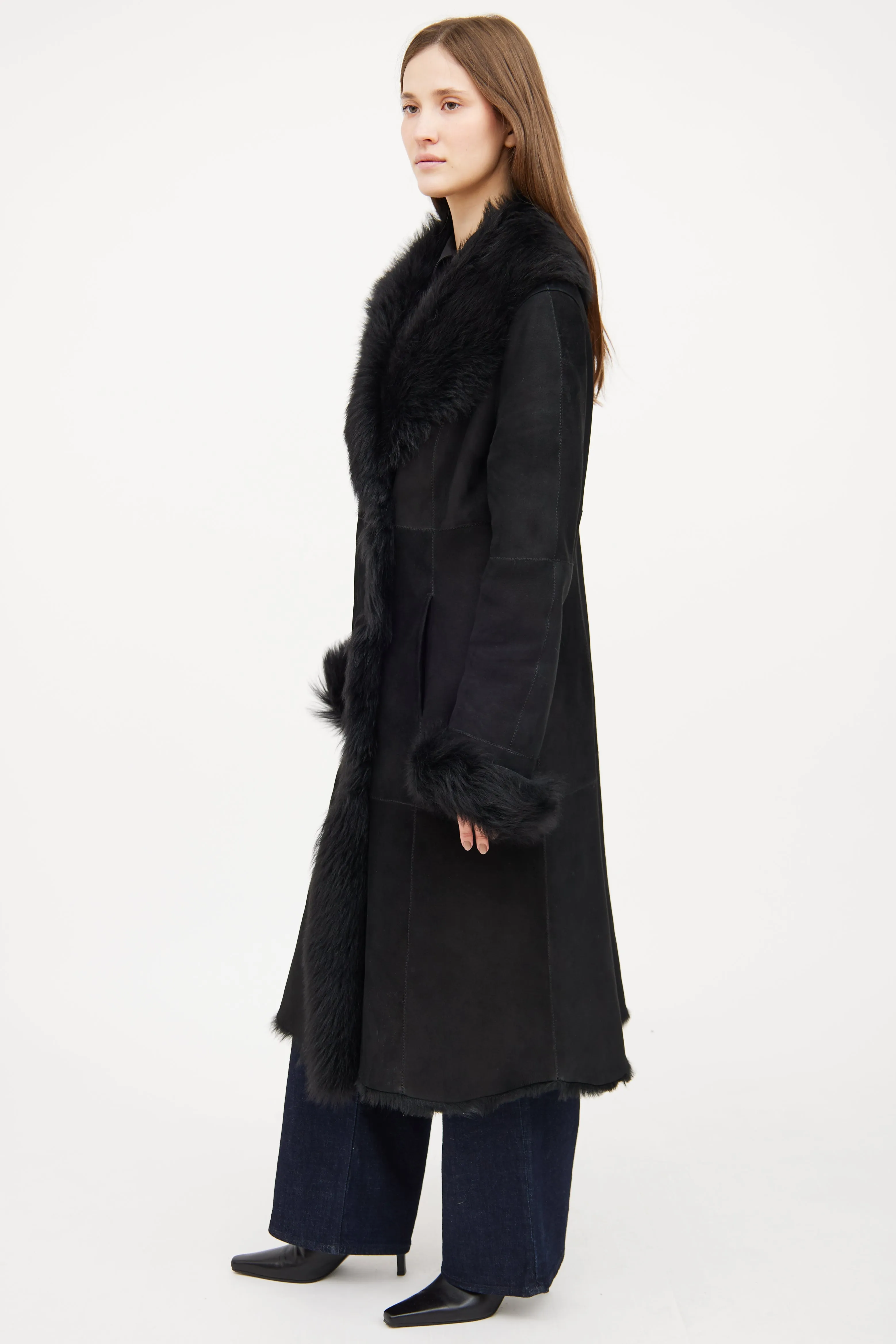 Black Shearling Long Coat