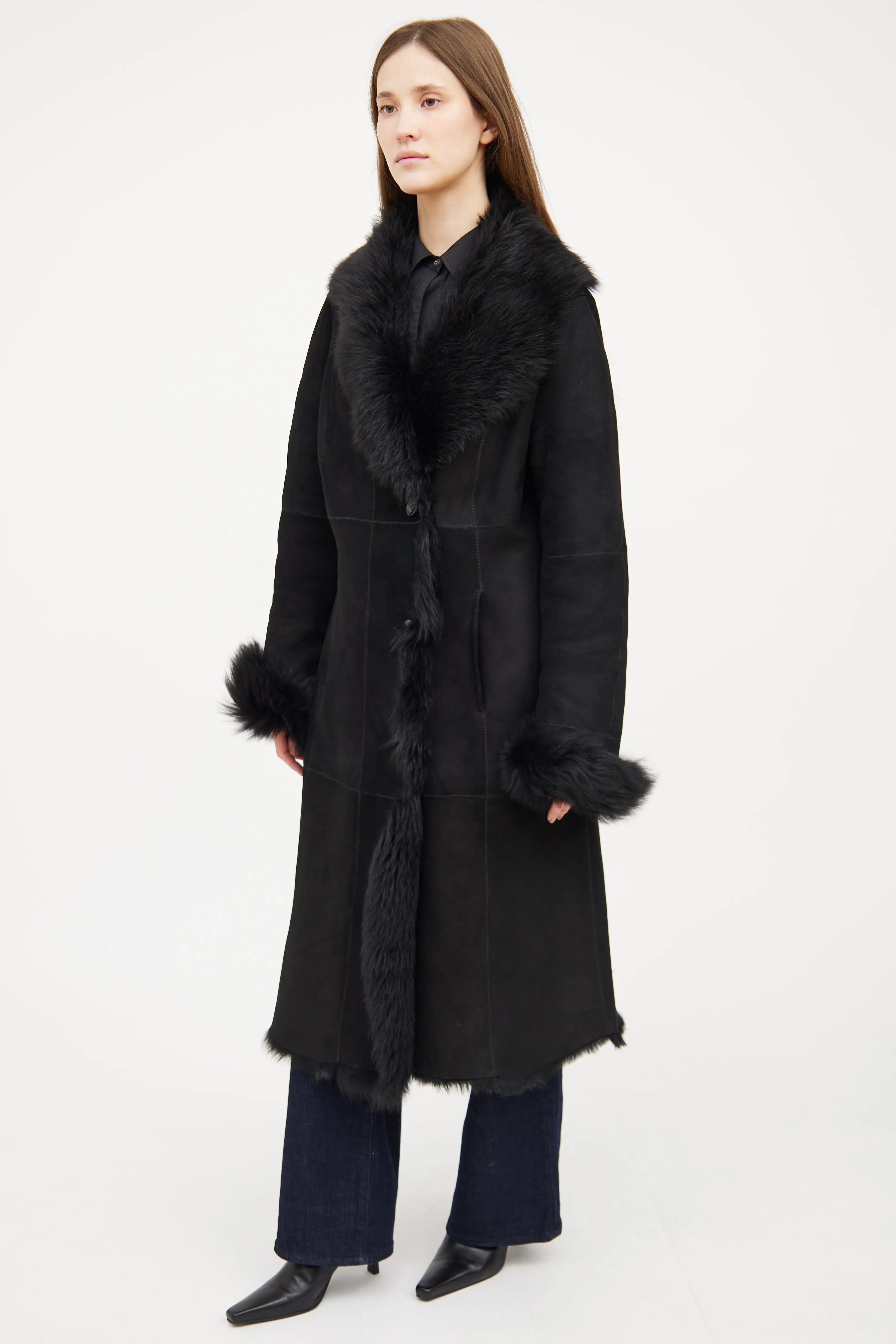 Black Shearling Long Coat