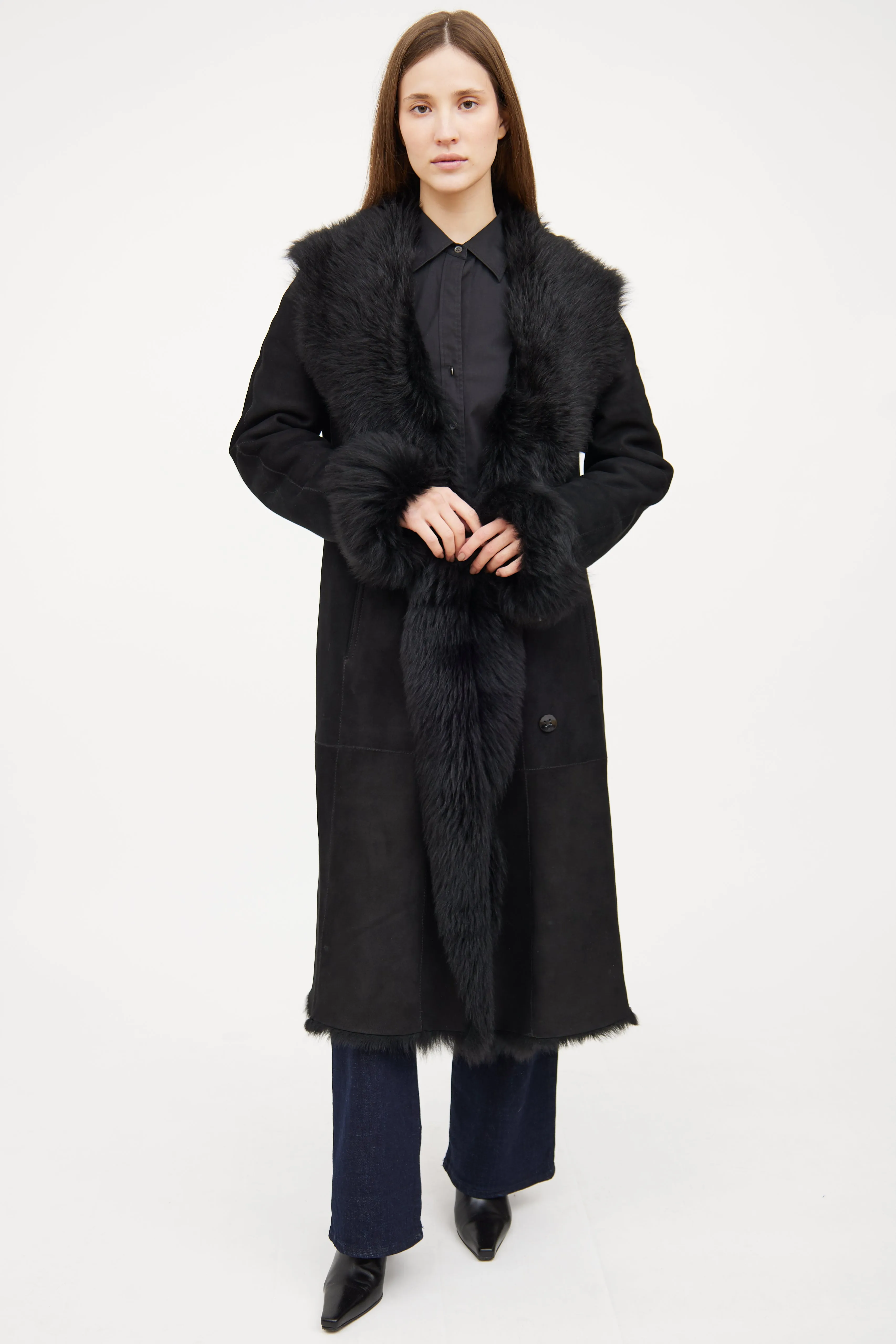 Black Shearling Long Coat