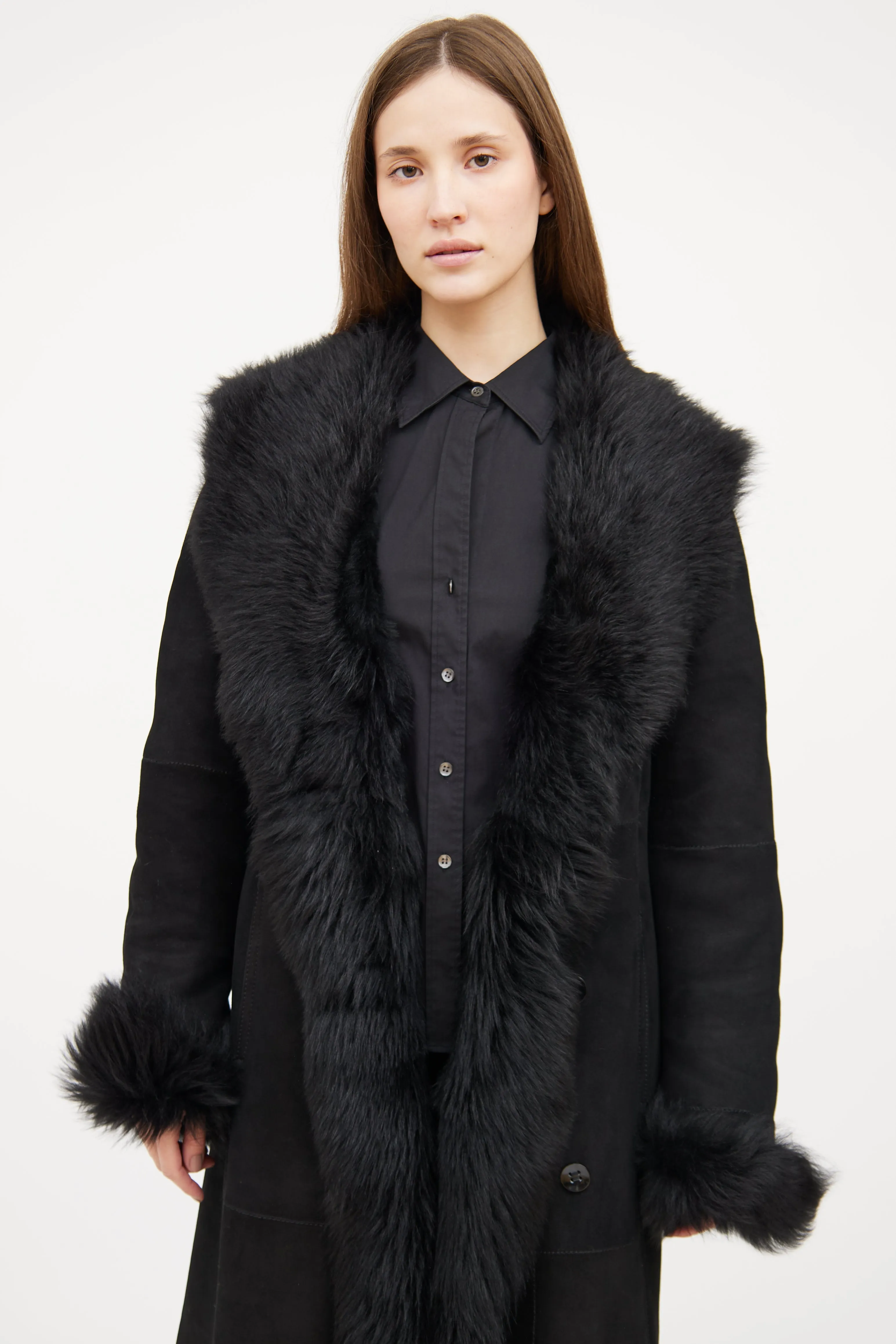 Black Shearling Long Coat