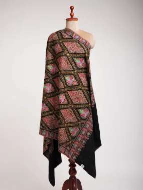 Black Sozni Chinar Embroidered Pashmina Jamavar Shawl