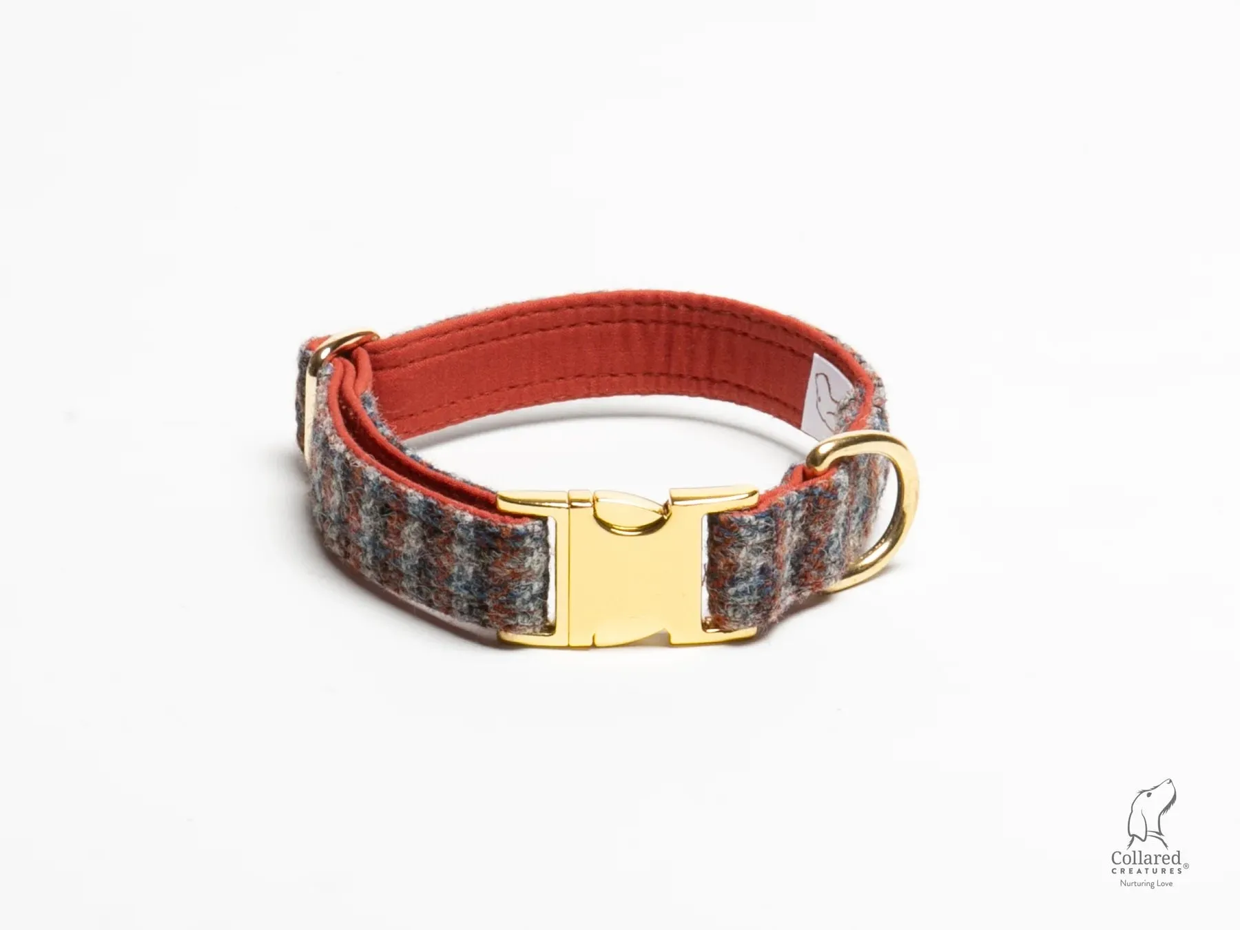 Blue, Orange and Grey Multi Check Dog Collar