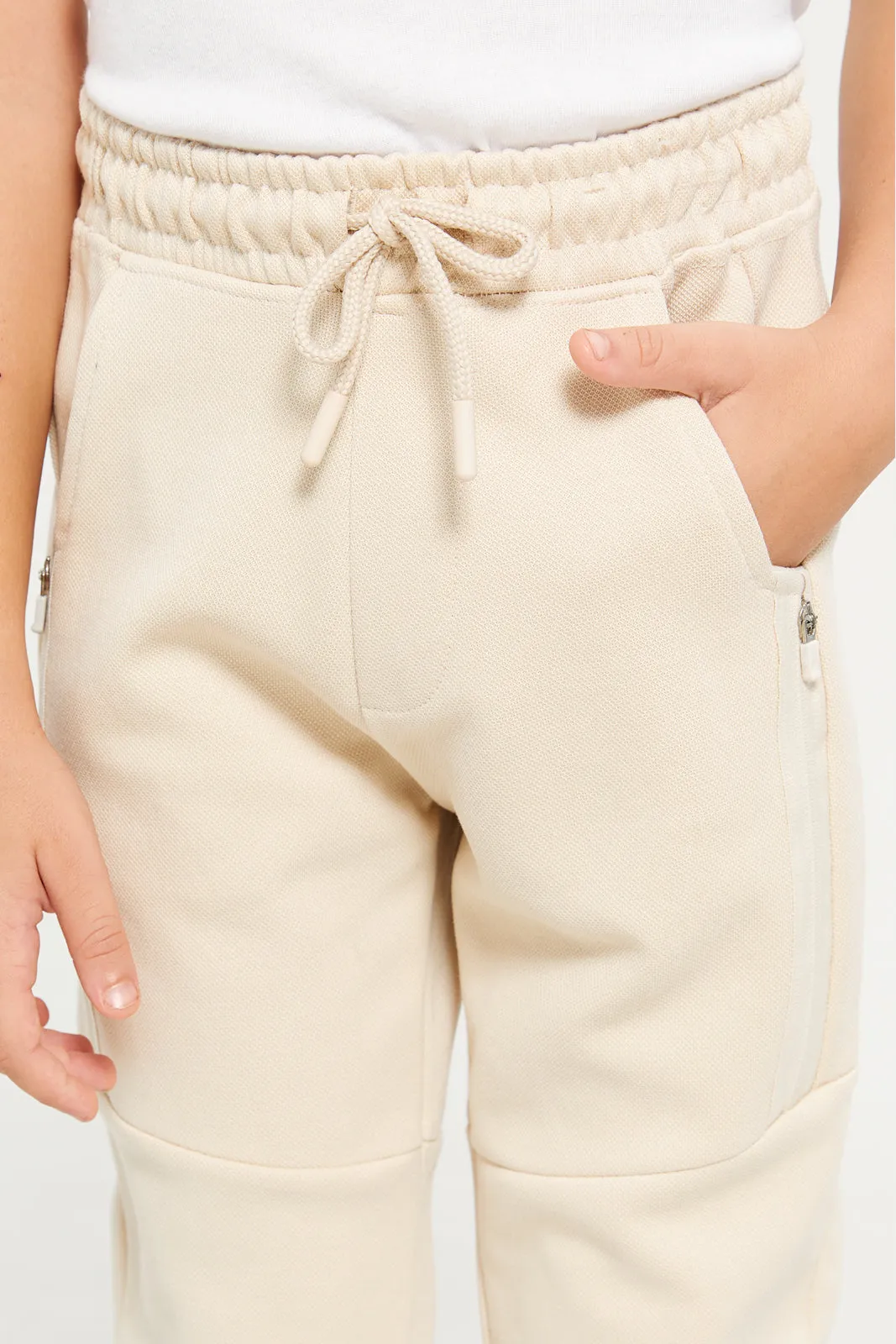 Boys Beige Cut & Sew Jogger