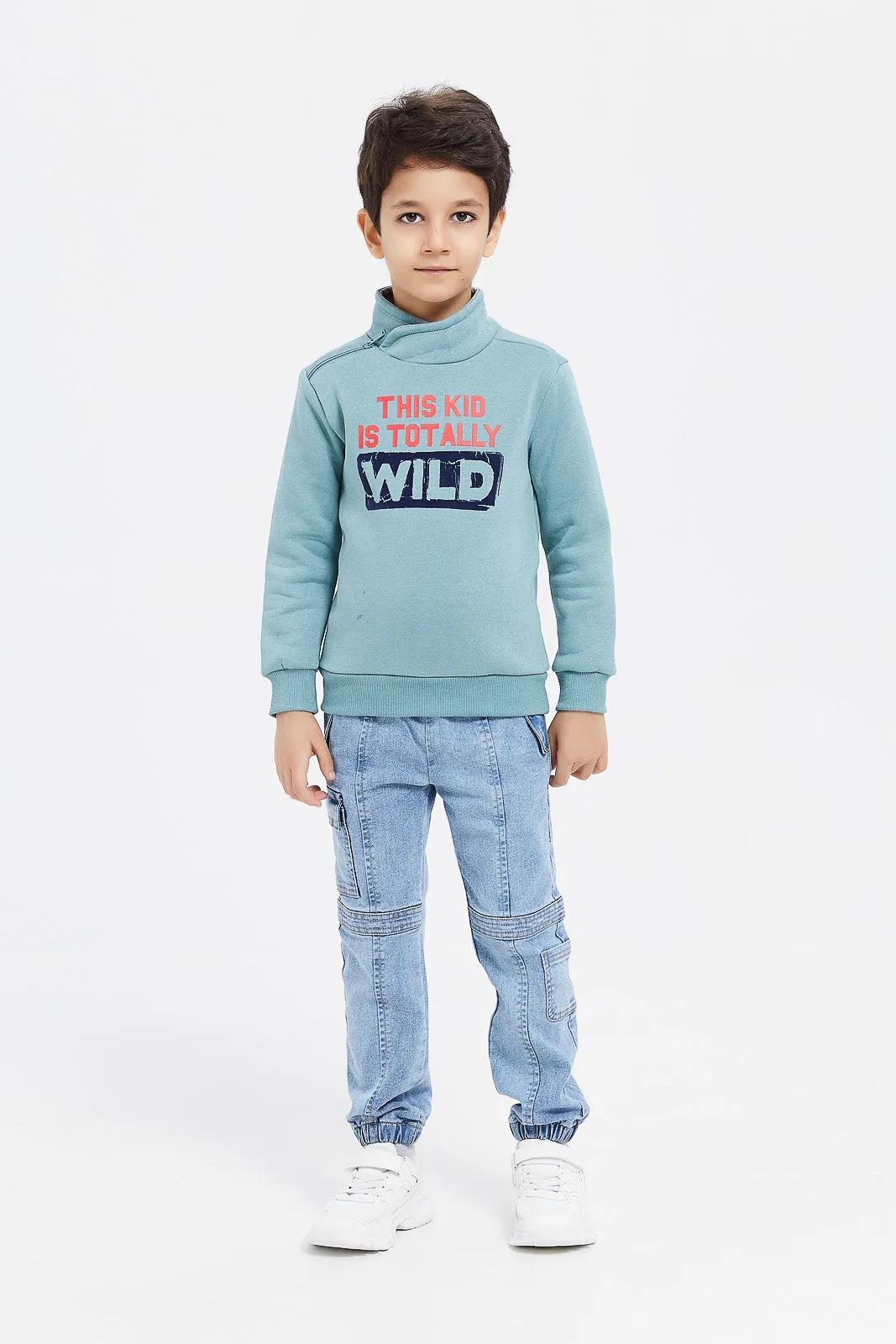 Boys Mint Printed Sweatshirt