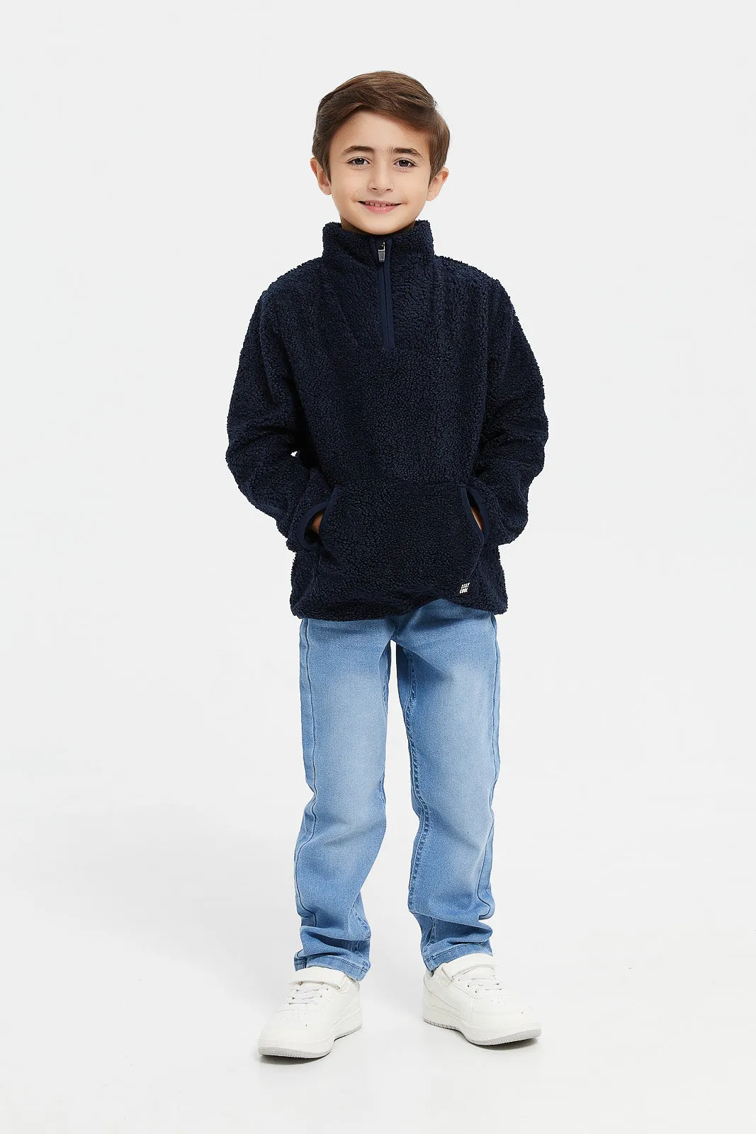 Boys Navy Sherpa Fleece Sweatshirt