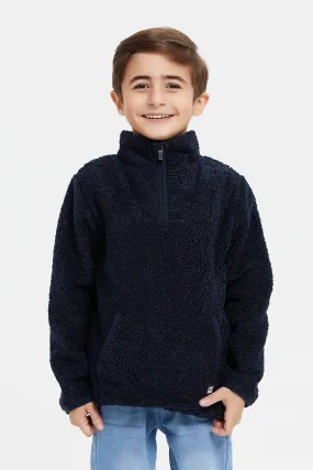 Boys Navy Sherpa Fleece Sweatshirt